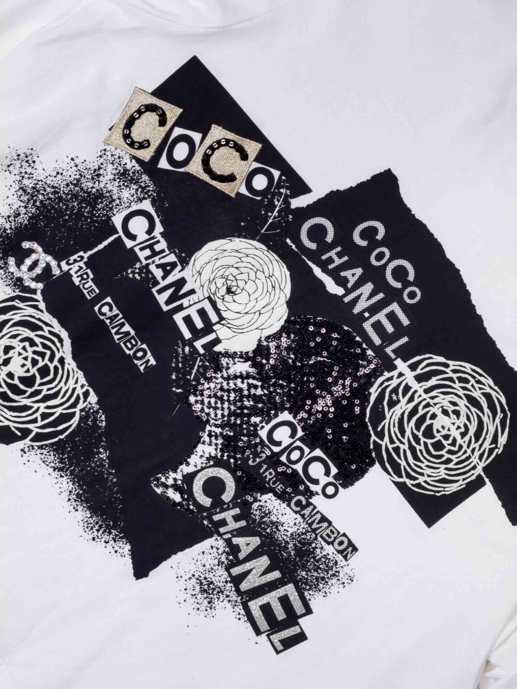 Chanel Cotton Sequin CC Logo Shirt White Black