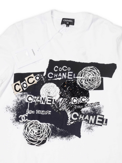 Chanel Cotton Sequin CC Logo Shirt White Black