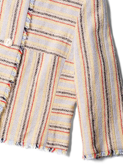 Chanel Cotton Tweed Fringe Striped Jacket Multicolor