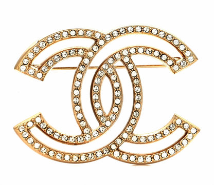 CHANEL CRYSTAL CC LIGHT GOLD-TONE BROOCH