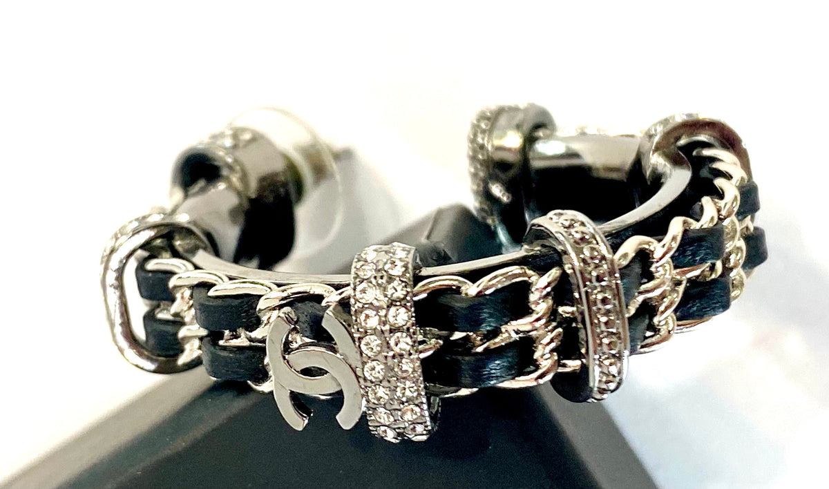 CHANEL CC CRYSTAL RUTHENIUM HOOP EARRINGS