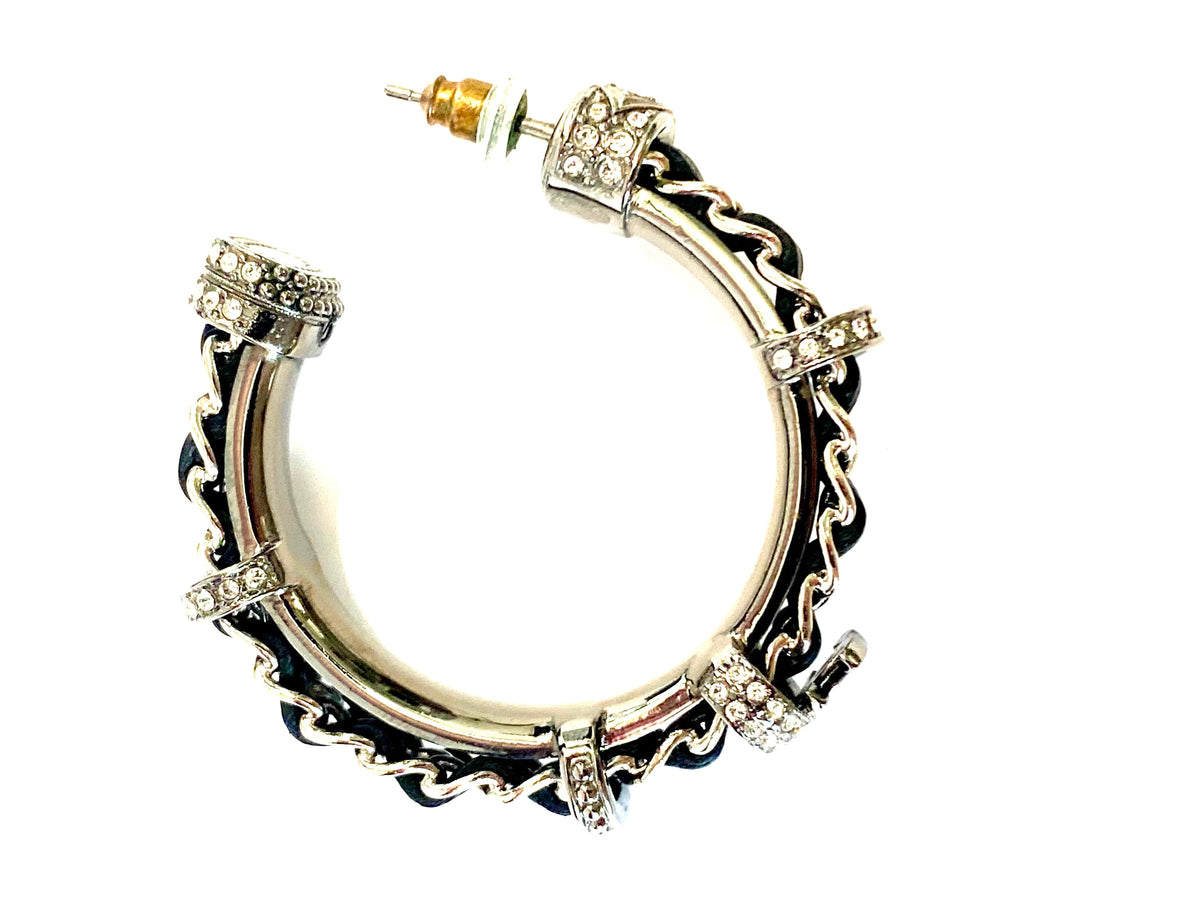 CHANEL CC CRYSTAL RUTHENIUM HOOP EARRINGS