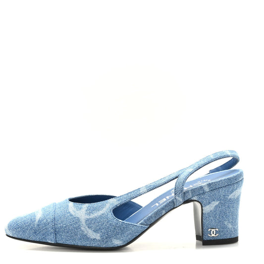 CHANEL CC DENIM CAP TOE SLINGBACK PUMPS