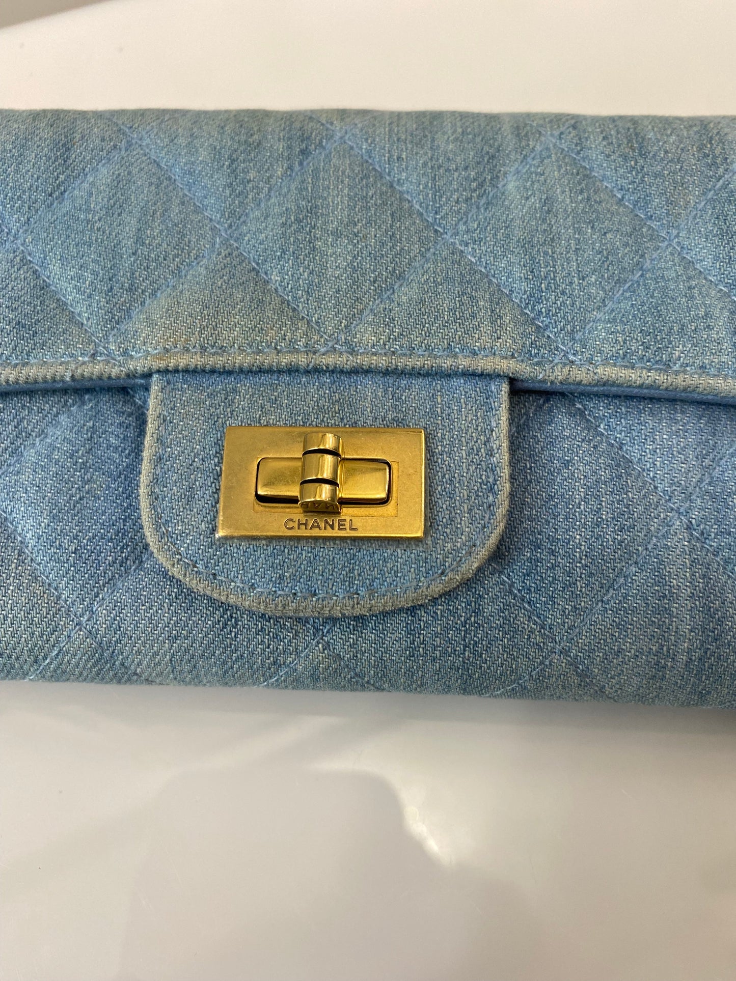 CHANEL DENIM 2.55 QUILTED LONG WALLET