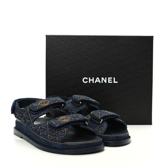 CHANEL VELCRO DENIM QUILTED DAD SANDALS