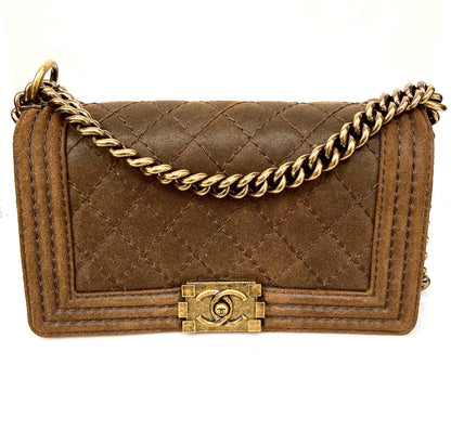 CHANEL DISTRESSED NUBUCK QUILTED MED BOY FLAP BAG