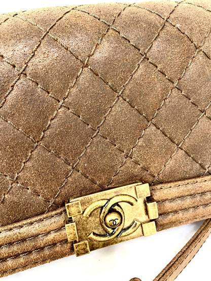 CHANEL DISTRESSED NUBUCK QUILTED MED BOY FLAP BAG