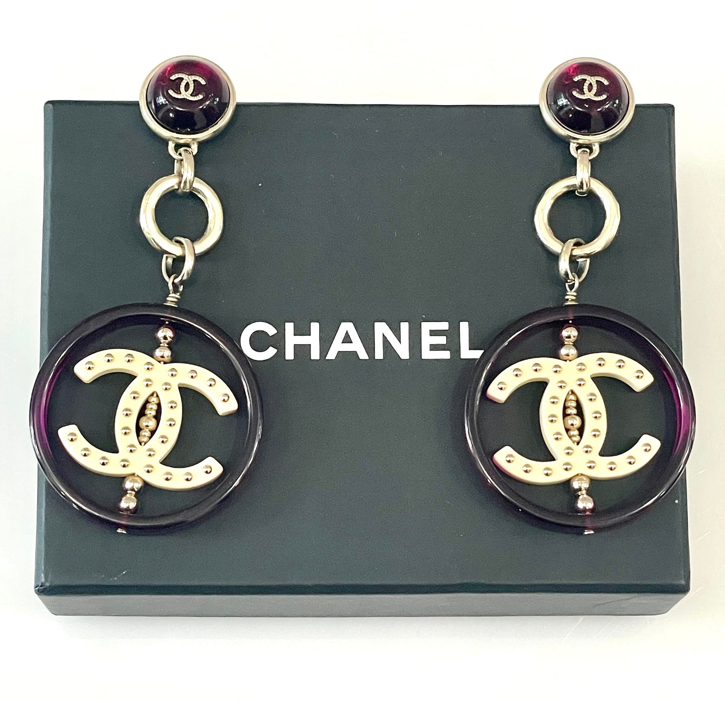 CHANEL CC ENAMEL DROP EARRINGS