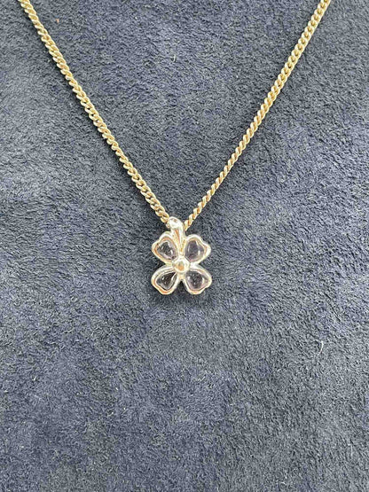 Chanel Good Luck Clover Choker Necklace Purple Stone Silver