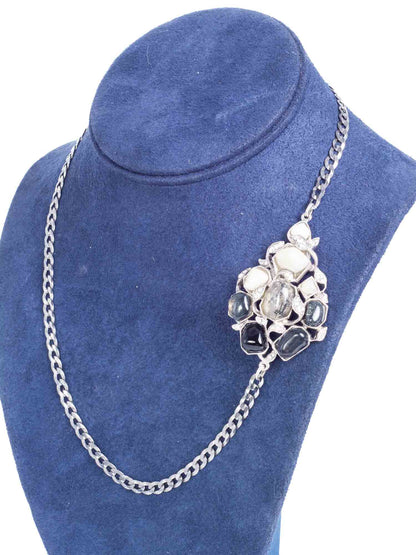 Chanel Gripoix Cabochon Silver Pearl Necklace White Black