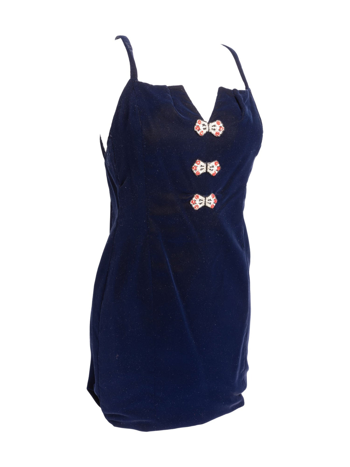 Chanel Haute Couture Velvet Swarovski Fitted Dress Blue