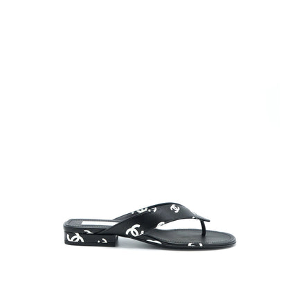 CHANEL INTERLOCKING CC LOGO LAMBSKIN SLIDES