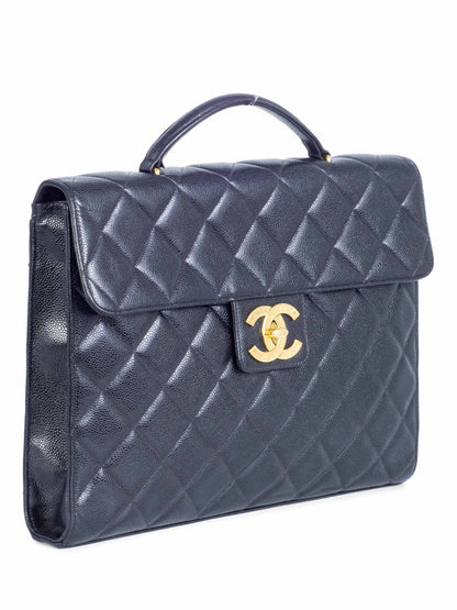 Chanel Jumbo CC Logo K Gold Plated Quilted Caviar Leather Flap Bag Black