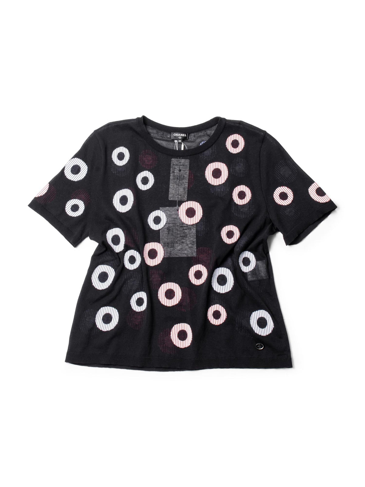 CHANEL La Pausa 19C Cotton Polka Dot Striped Top Black-designer resale