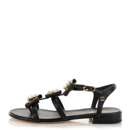 CHANEL CC PEARL BOW GLADIATOR SANDALS