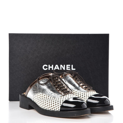 CHANEL PERFORATED LAMBSKIN LEATHER LACE-UP MULES