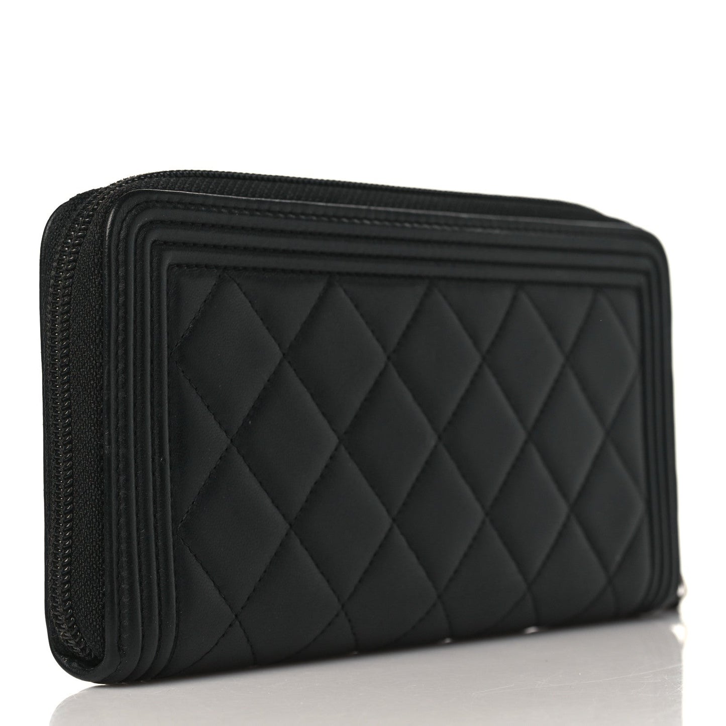 CHANEL QUILTED LAMBSKIN BOY ZIP AROUND WALLET