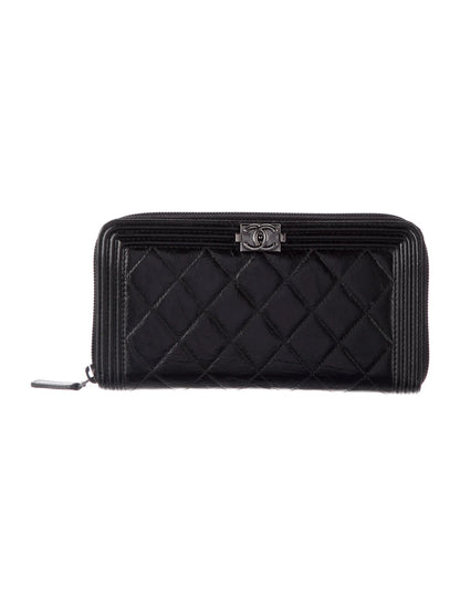 CHANEL QUILTED LAMBSKIN BOY ZIP AROUND WALLET