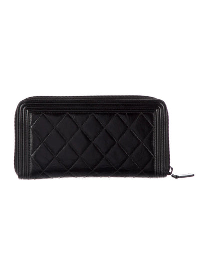 CHANEL QUILTED LAMBSKIN BOY ZIP AROUND WALLET