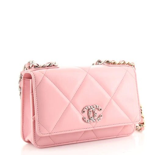 CHANEL QUILTED LAMBSKIN CHANEL 19 WALLET ON CHAIN WOC