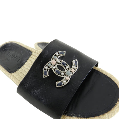CHANEL CC LEATHER JEWELED ESPADRILLES MULES