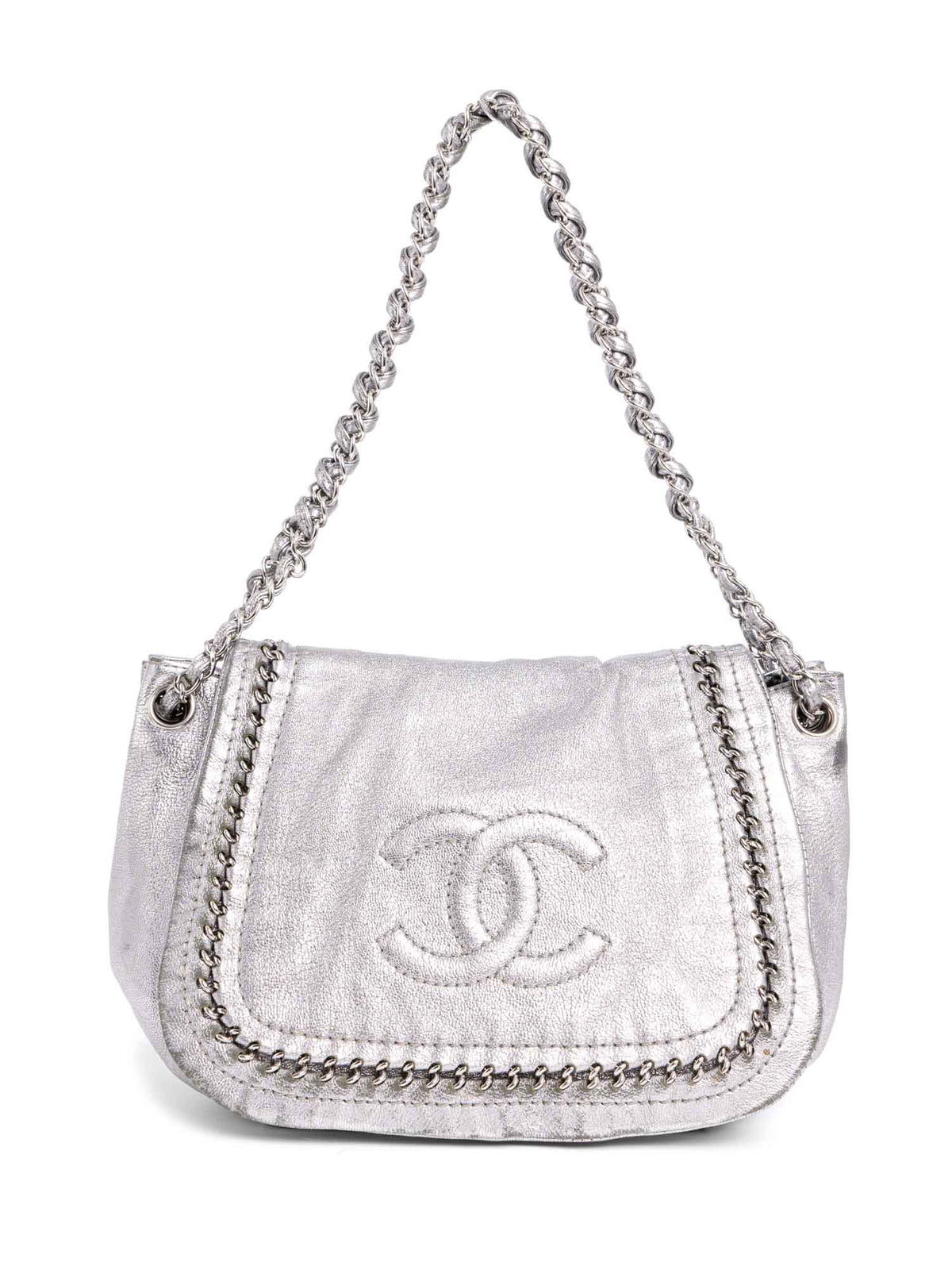Chanel Leather Chain Around Flap Bag Silver