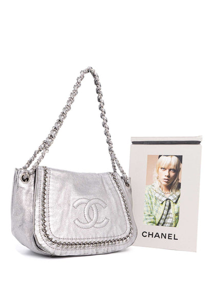 Chanel Leather Chain Around Flap Bag Silver