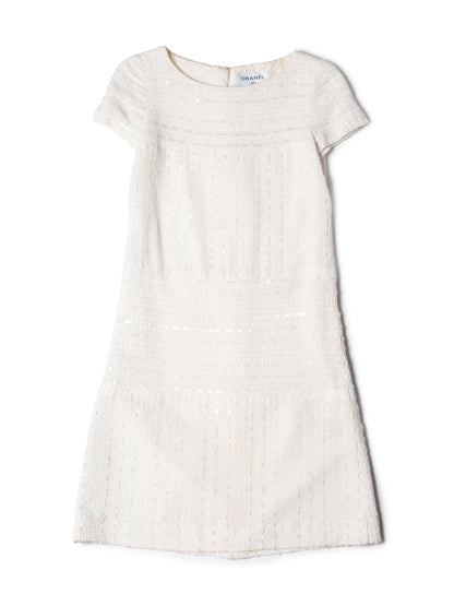 CHANEL Lesage Tweed Sequin Midi Dress Ivory-designer resale