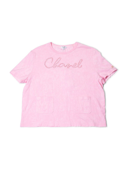 CHANEL Logo Cotton Embroidered Tie-Dye T-Shirt Pink-designer resale