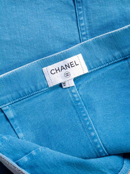 Chanel Logo Denim Mini Skirt Blue