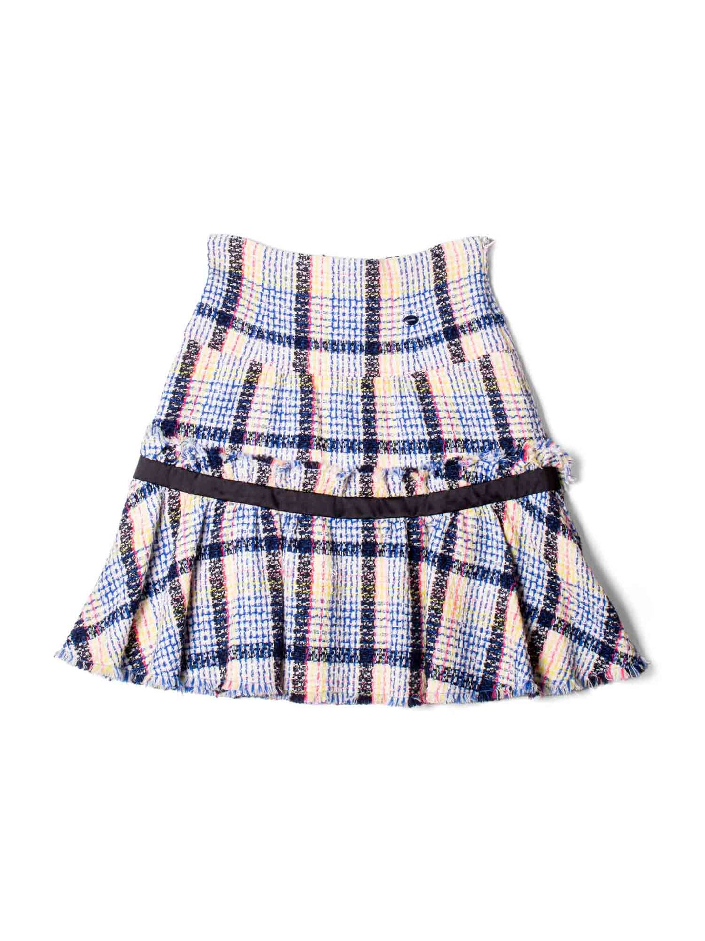 CHANEL Logo Fantasy Tweed Fringe High Waisted Skirt Multicolor-designer resale
