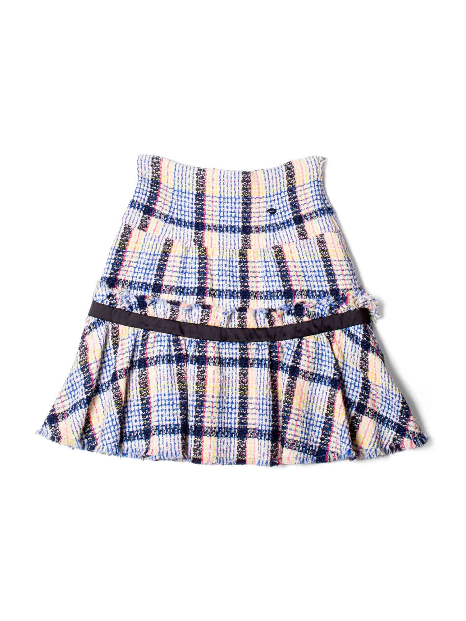 CHANEL Logo Fantasy Tweed Fringe High Waisted Skirt Multicolor-designer resale