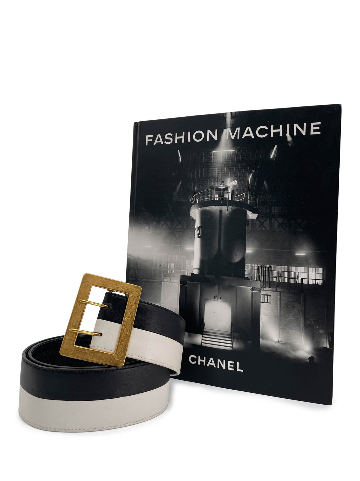 CHANEL Logo Leather Wide Belt Black White-designer resale