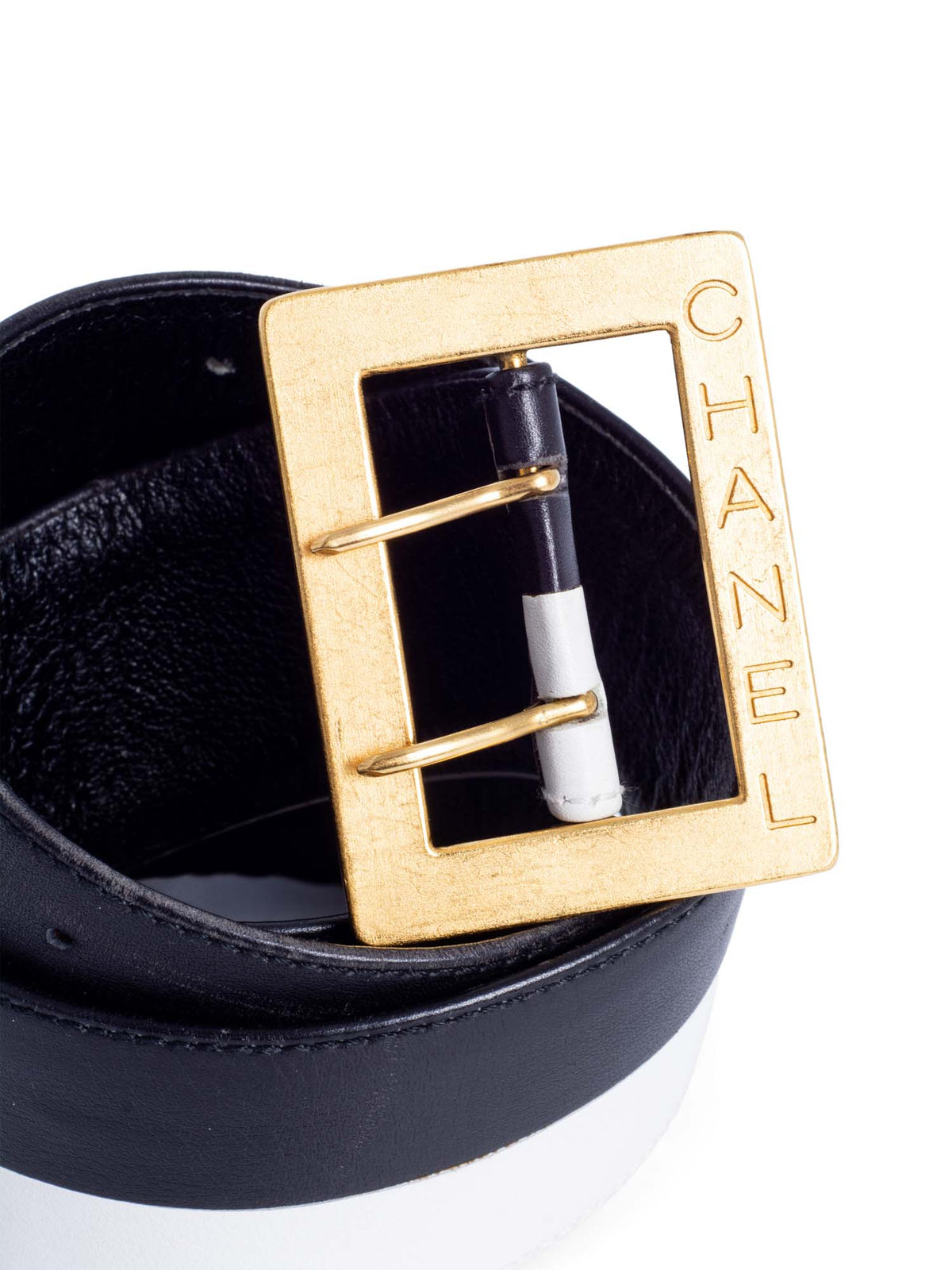 Chanel Logo Leather Wide Belt Black White