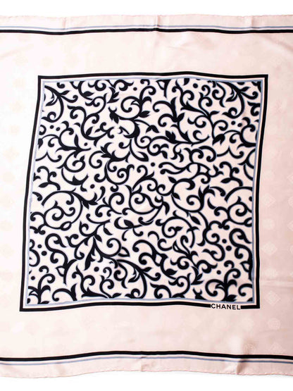 Chanel Logo Silk Royal Floral Scarf Pink Black