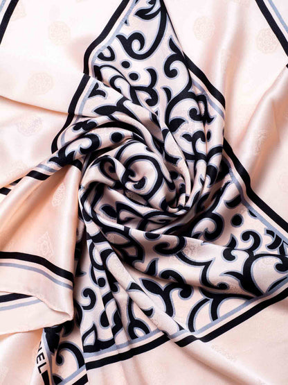 Chanel Logo Silk Royal Floral Scarf Pink Black