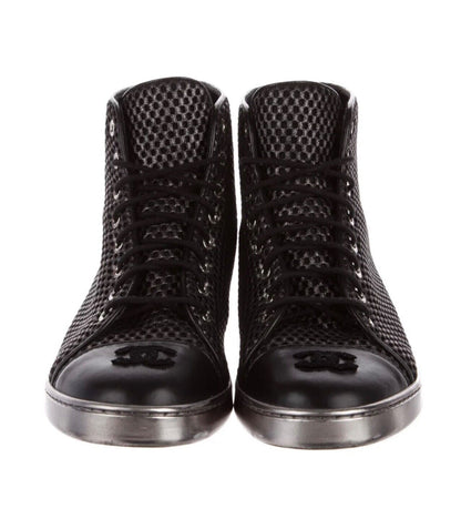 CHANEL CC METALLIC MESH LAMBSKIN HIGH-TOP SNEAKERS