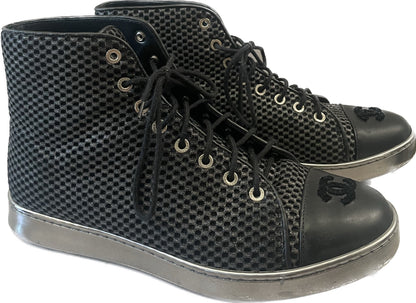 CHANEL CC METALLIC MESH LAMBSKIN HIGH-TOP SNEAKERS
