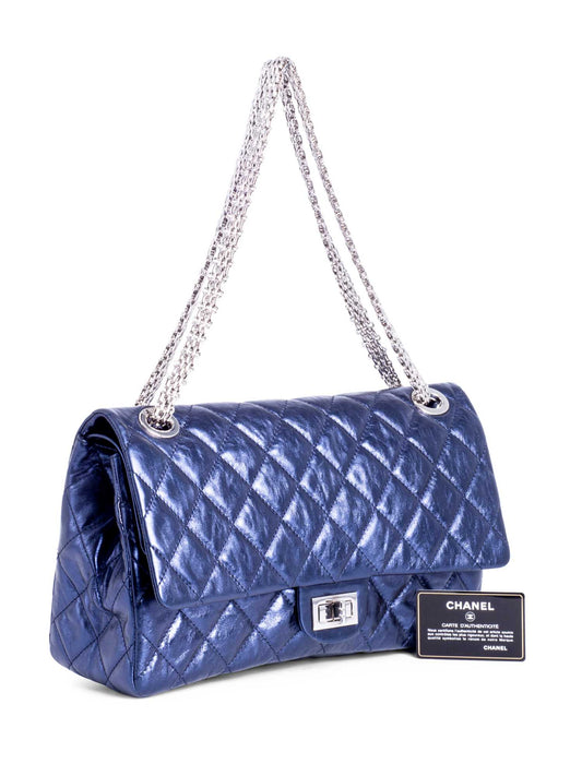 Chanel Metallic Aged Lambskin Leather . Maxi Double Flap Bag Blue