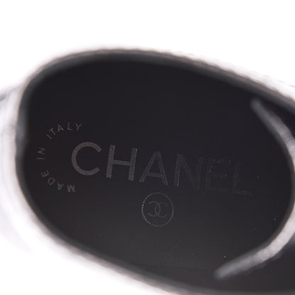 CHANEL CC METALLIC LACE UP COMBAT BOOTS