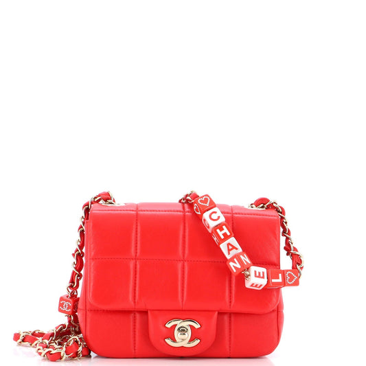 CHANEL MONACOCO LOGO BLOCKS MINI FLAP QUILTED LAMBSKIN LEATHER BAG