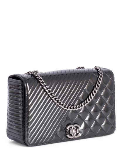 Chanel Patent Leather CC Logo Coco Boy Medium Flap Bag Black