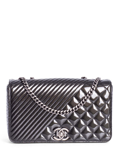 Chanel Patent Leather CC Logo Coco Boy Medium Flap Bag Black