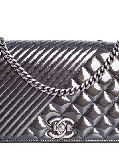 Chanel Patent Leather CC Logo Coco Boy Medium Flap Bag Black