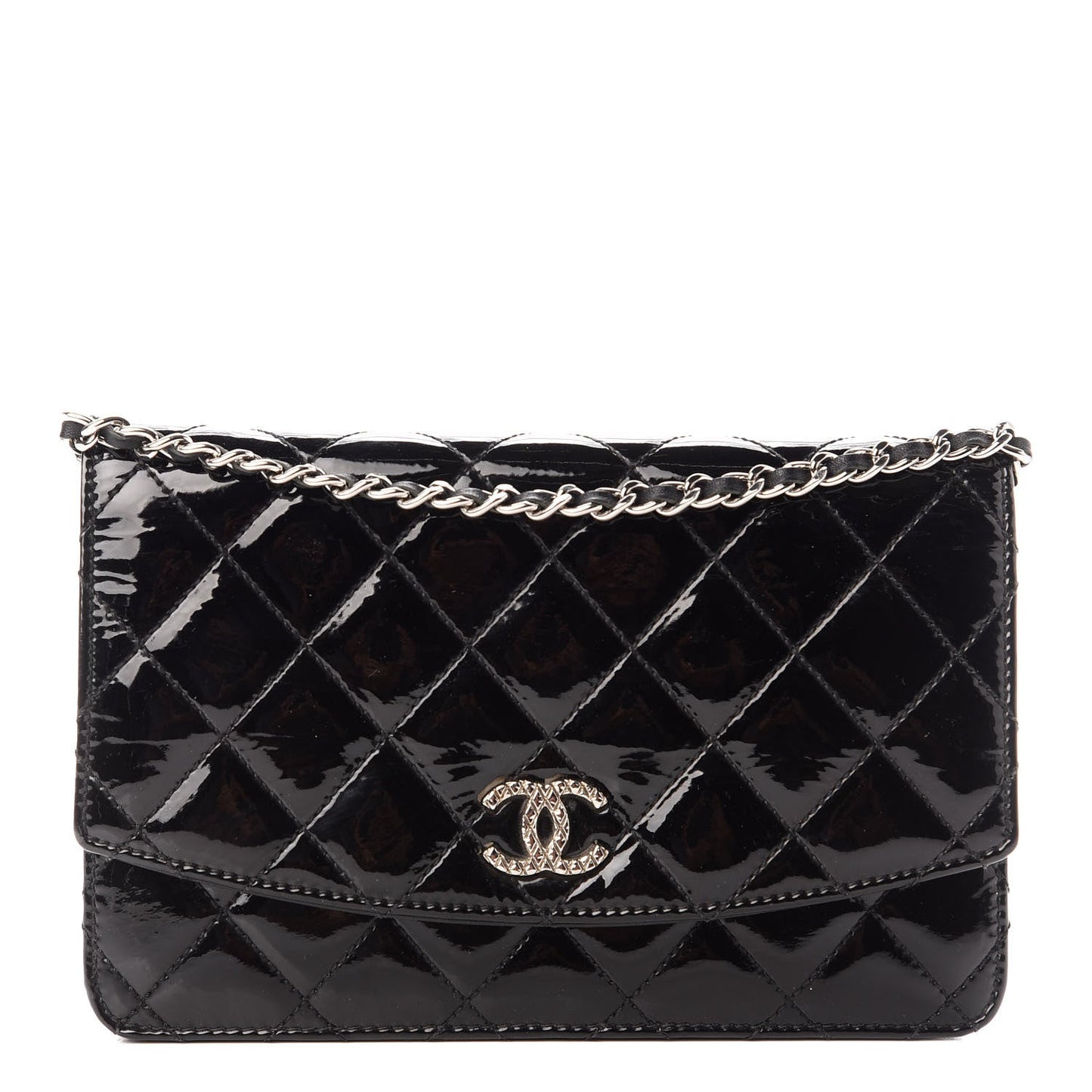 CHANEL BRILLIANT CC QUILTED PATENT WALLET ON CHAIN