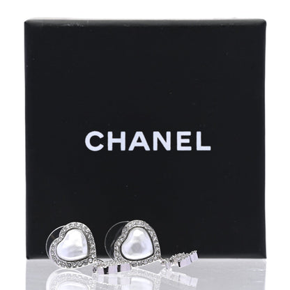 CHANEL PEARL CRYSTAL CC HEART DROP EARRINGS