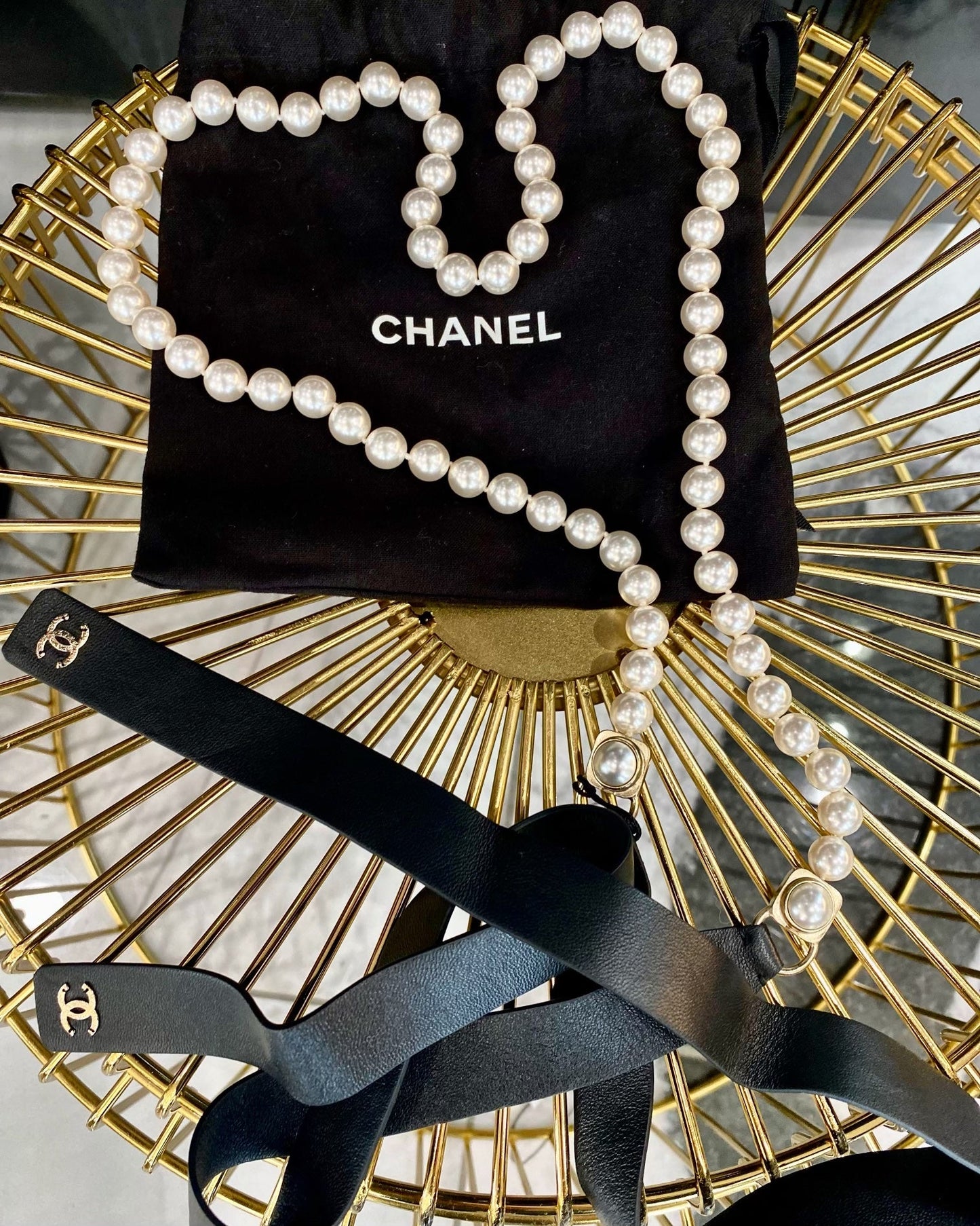 CHANEL CC GLASS PEARLS & LAMBSKIN WAIST BELT