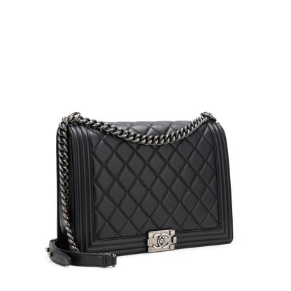 CHANEL QUILTED CALFSKIN LARGE BOY BAG RUTHENIUM HARDWARE