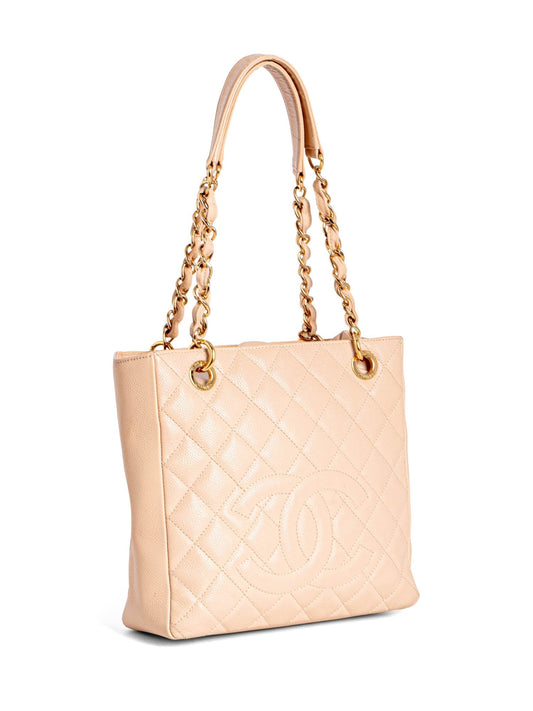 Chanel Quilted Caviar CC Logo PST Shopper Bag Cream