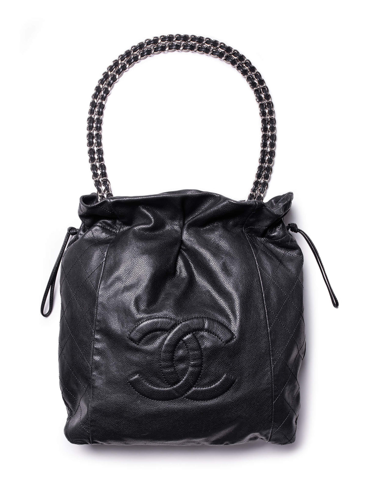 Chanel Quilted Caviar Leather CC Logo Large Shopper Bag Black